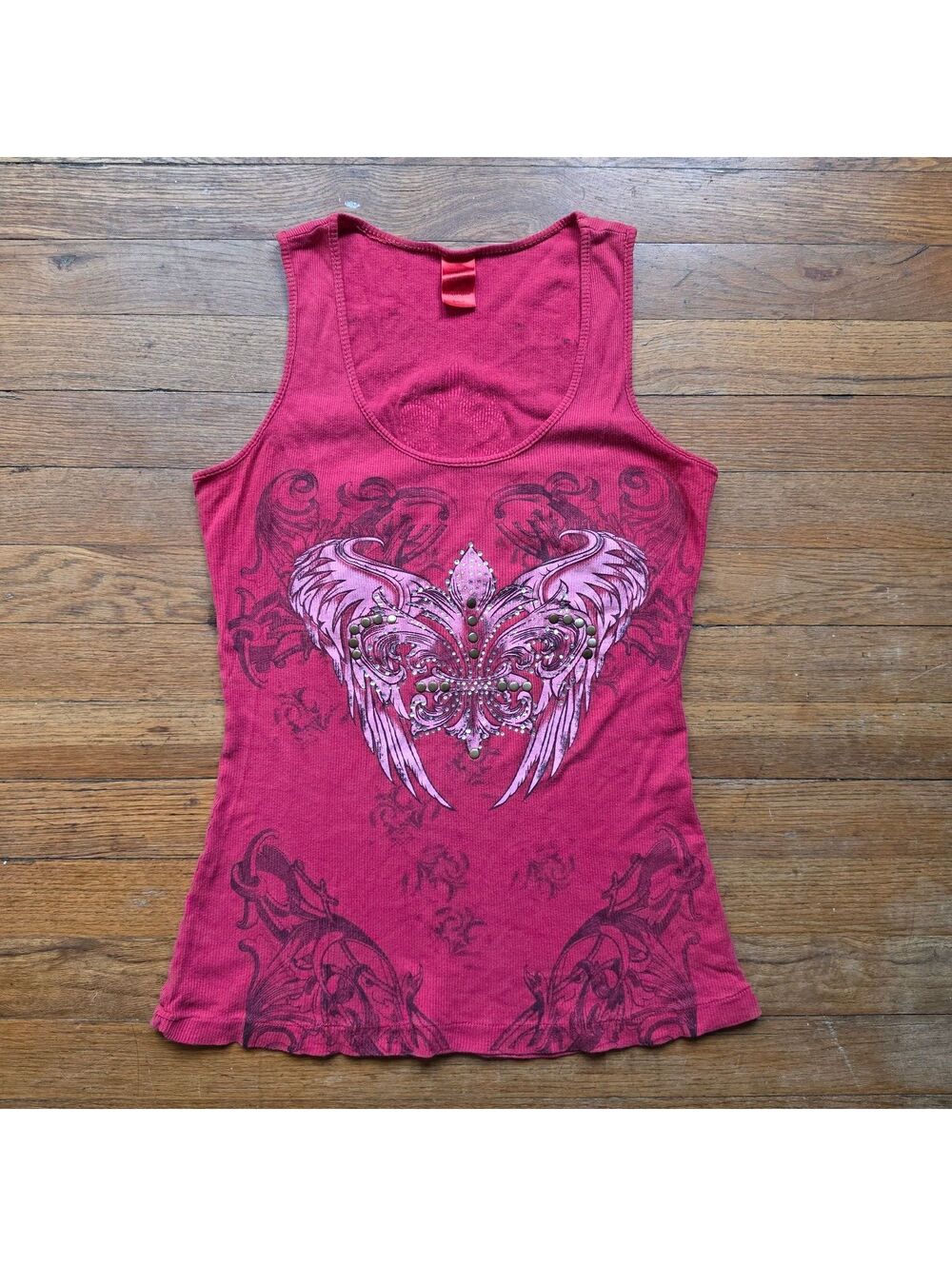 Graphic y2k Women's Small Hot Pink Cotton Ribbed Tank Top
